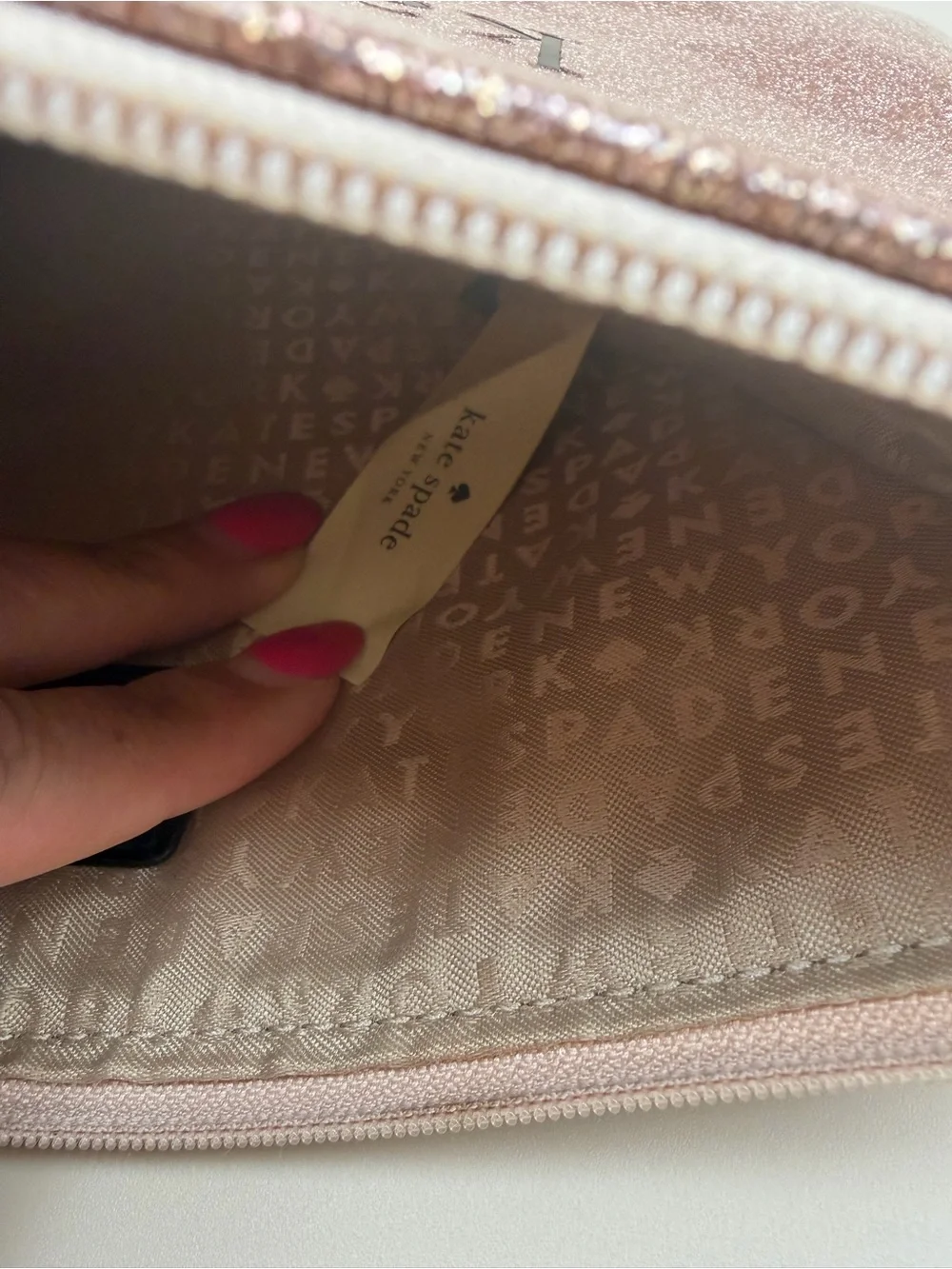 Kate Spade Holiday Drive Gia Rose Gold Glitter Pouch Clutch